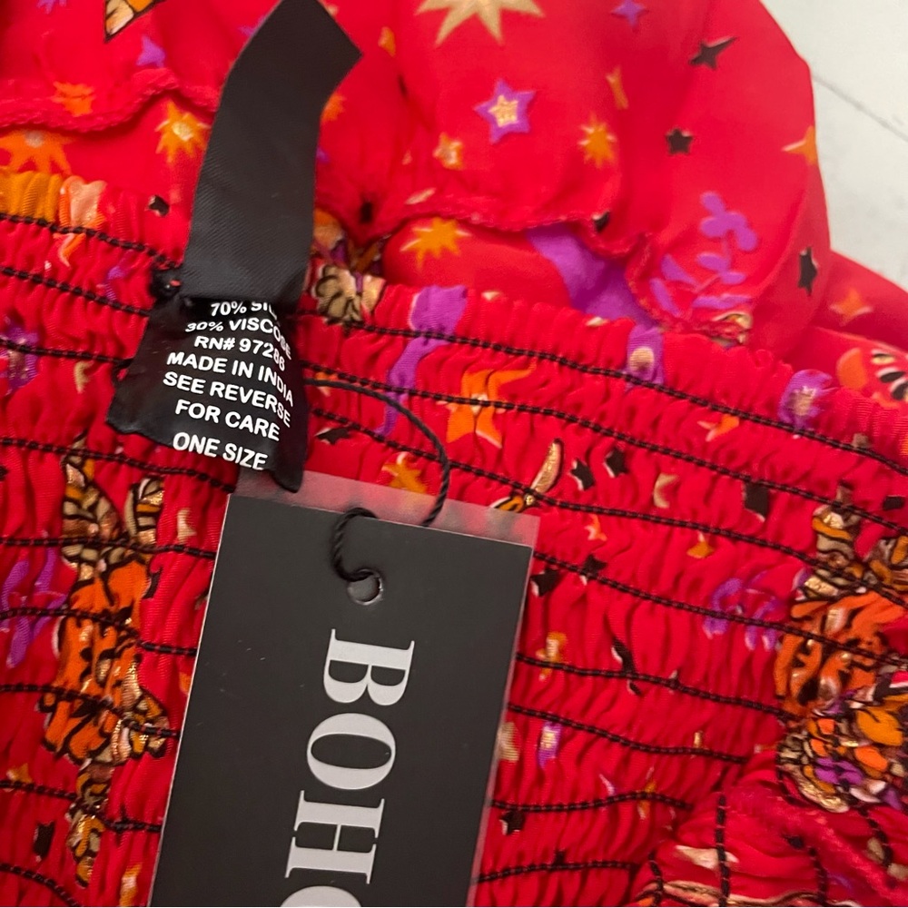 Vibrant Strapless Red Paisley Dress - Picture 8 of 12